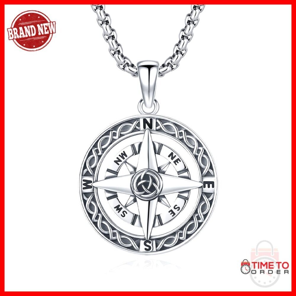 Sterling Silver Celtic Knot Compass Pendant Necklace Adjustable Chain
